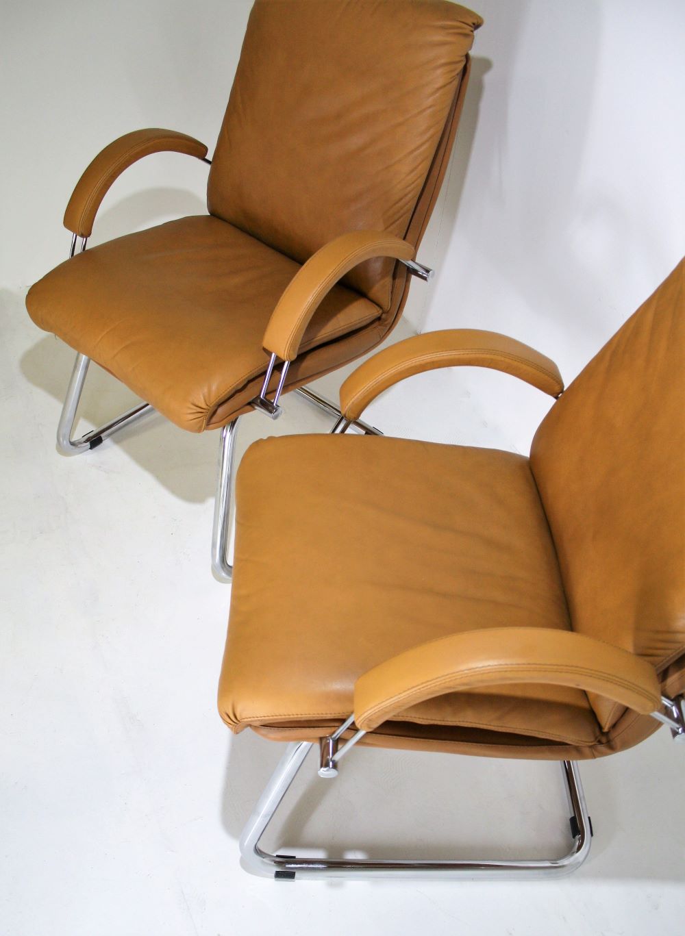 Tan Leather Chairs – Pair | Greencore Design