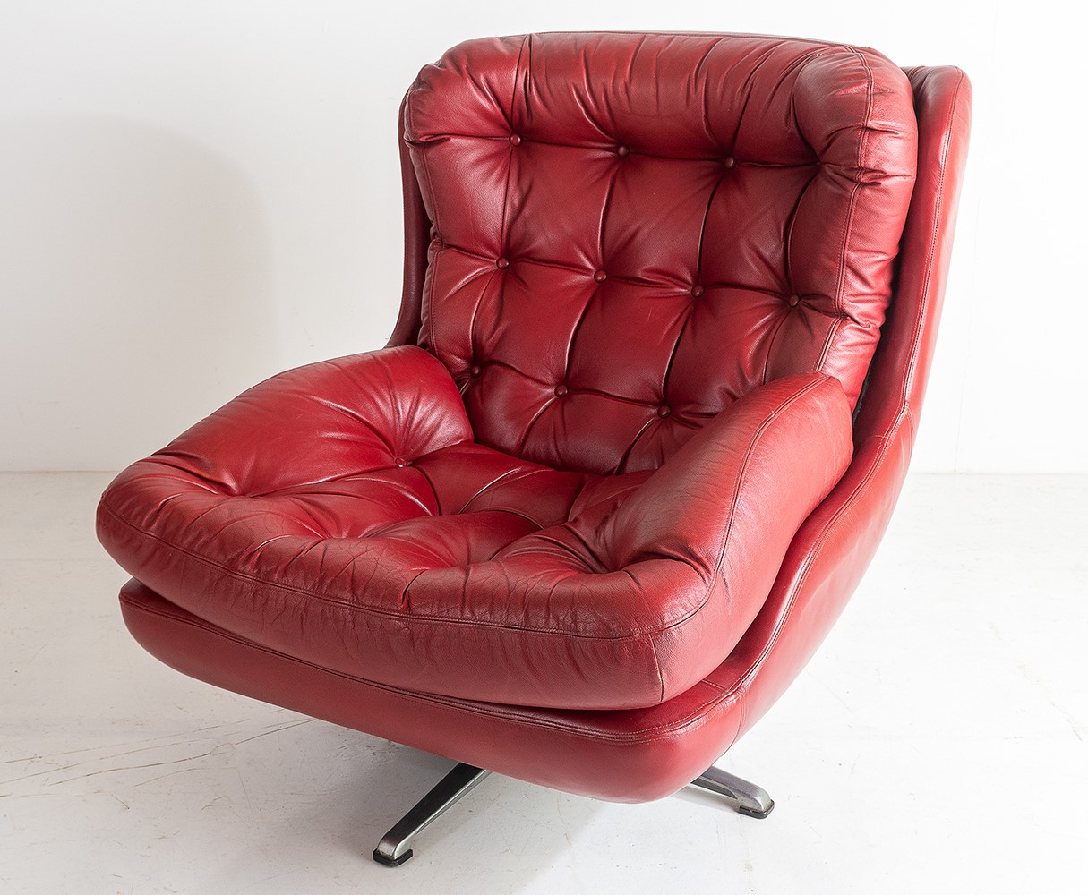 Red Leather Swivel Egg Chair | Greencore Design