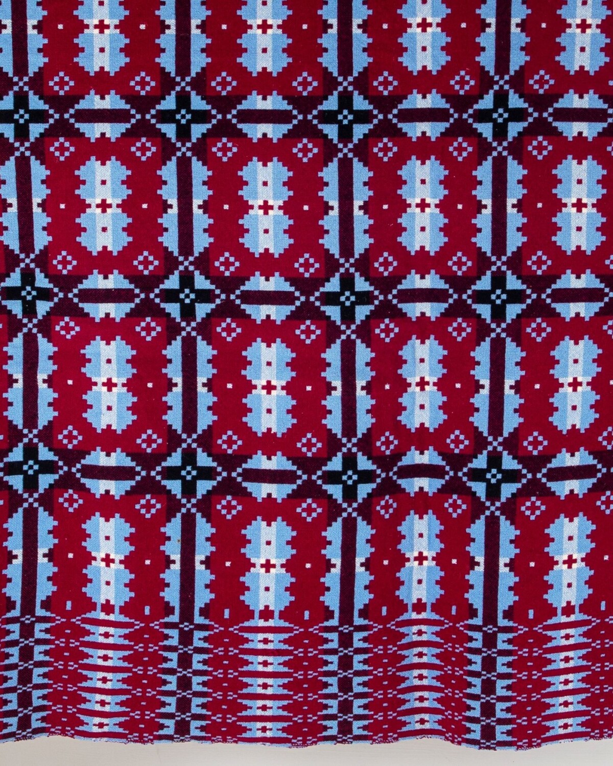 Welsh Wool Tapestry Blanket - Cornflower Blue & Reds - Image 10