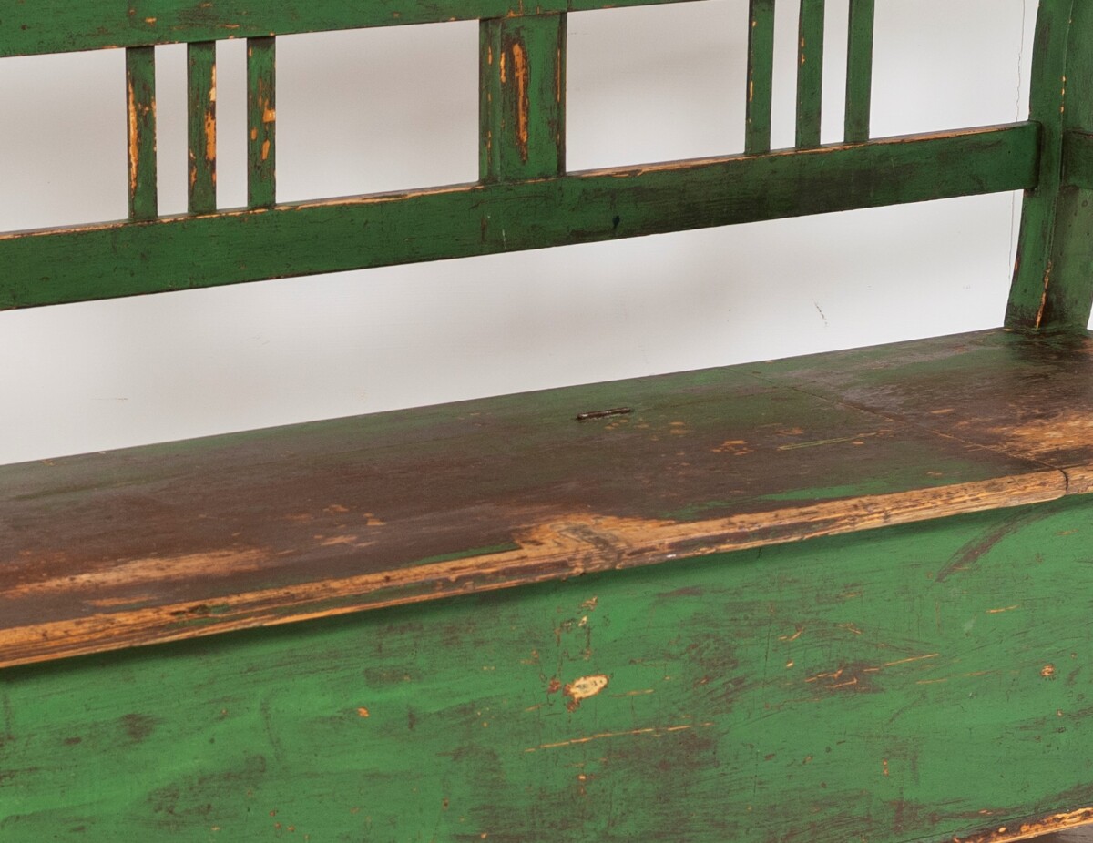 An Early European Box Settle Farmhouse Bench with Storage - Image 7