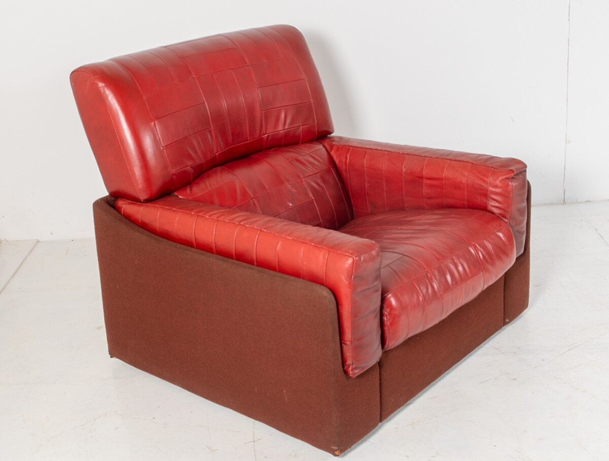 Mid Century 1970s Vintage Red Patchwork Leather Armchair by Gimson & Slater England