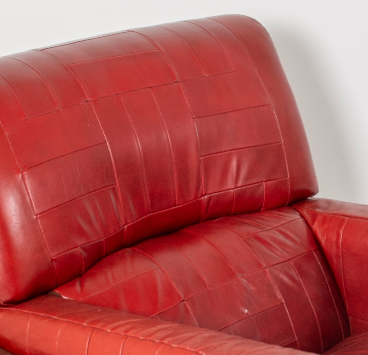 Mid Century 1970s Vintage Red Patchwork Leather Armchair by Gimson & Slater England - Image 5