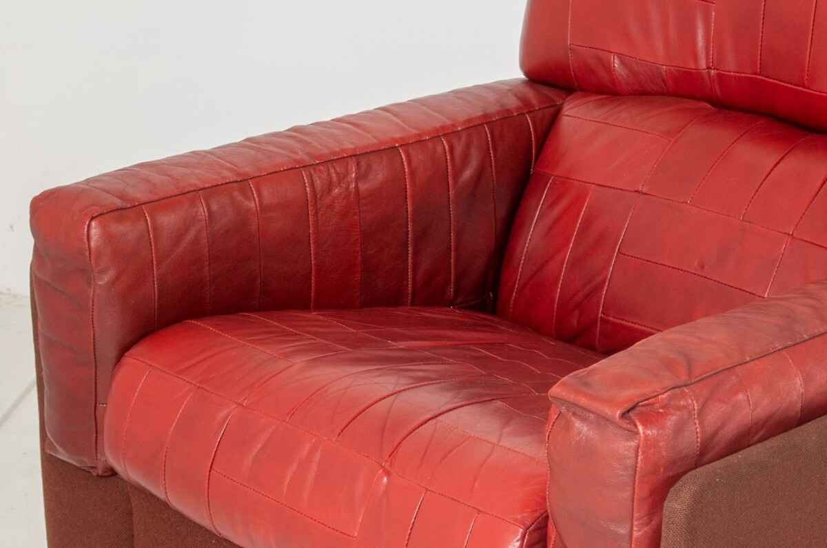 Mid Century 1970s Vintage Red Patchwork Leather Armchair by Gimson & Slater England - Image 4