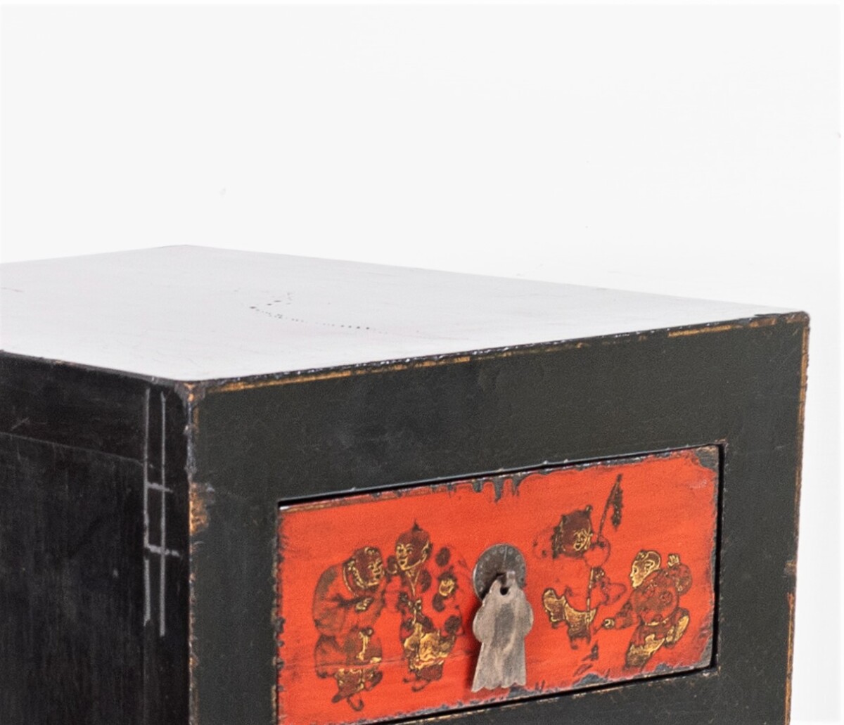 A Pair of Black Lacquered Japanned Chinoiserie Bedside Chest of Drawers | Nightstands - Image 4