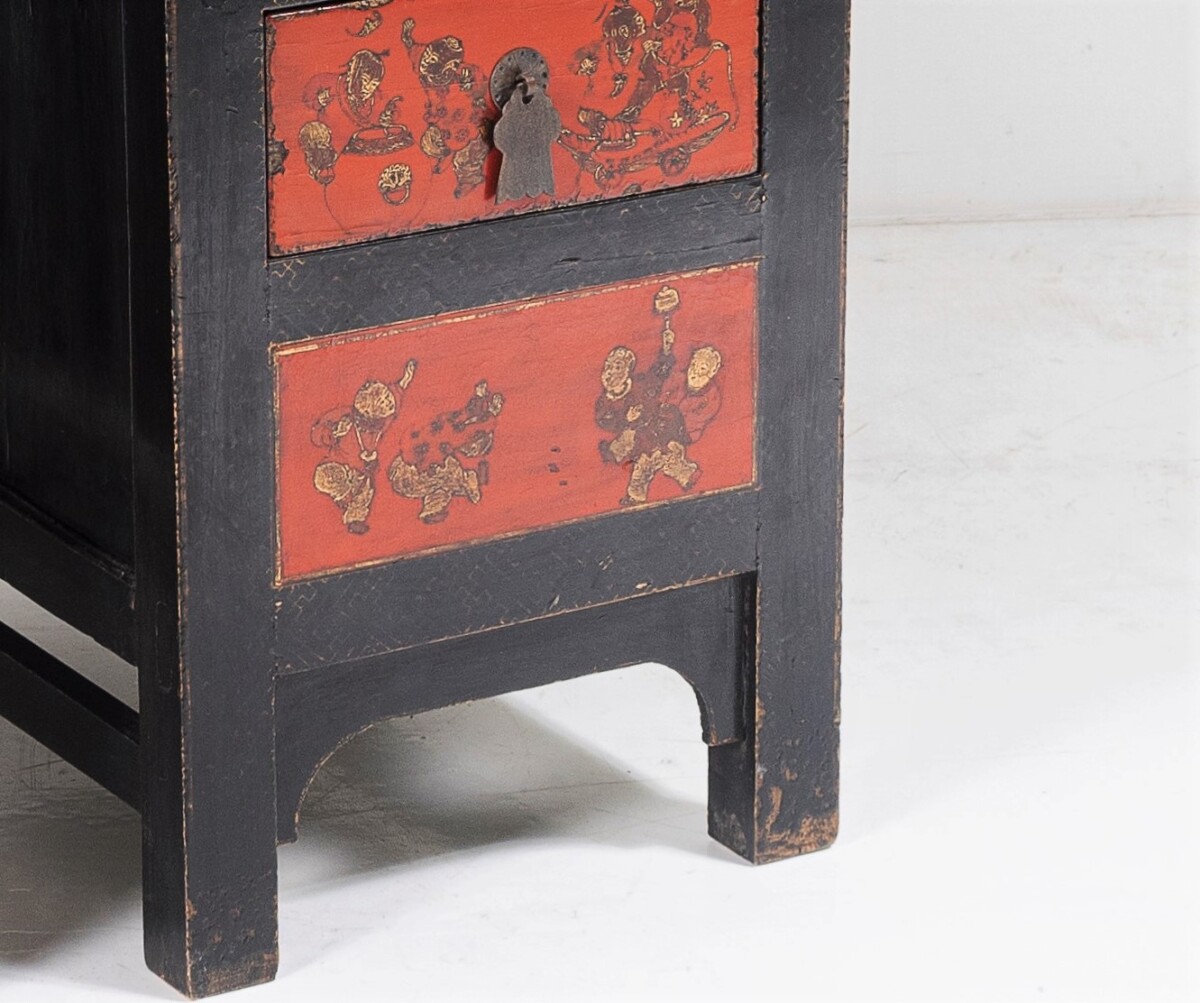 A Pair of Black Lacquered Japanned Chinoiserie Bedside Chest of Drawers | Nightstands - Image 7