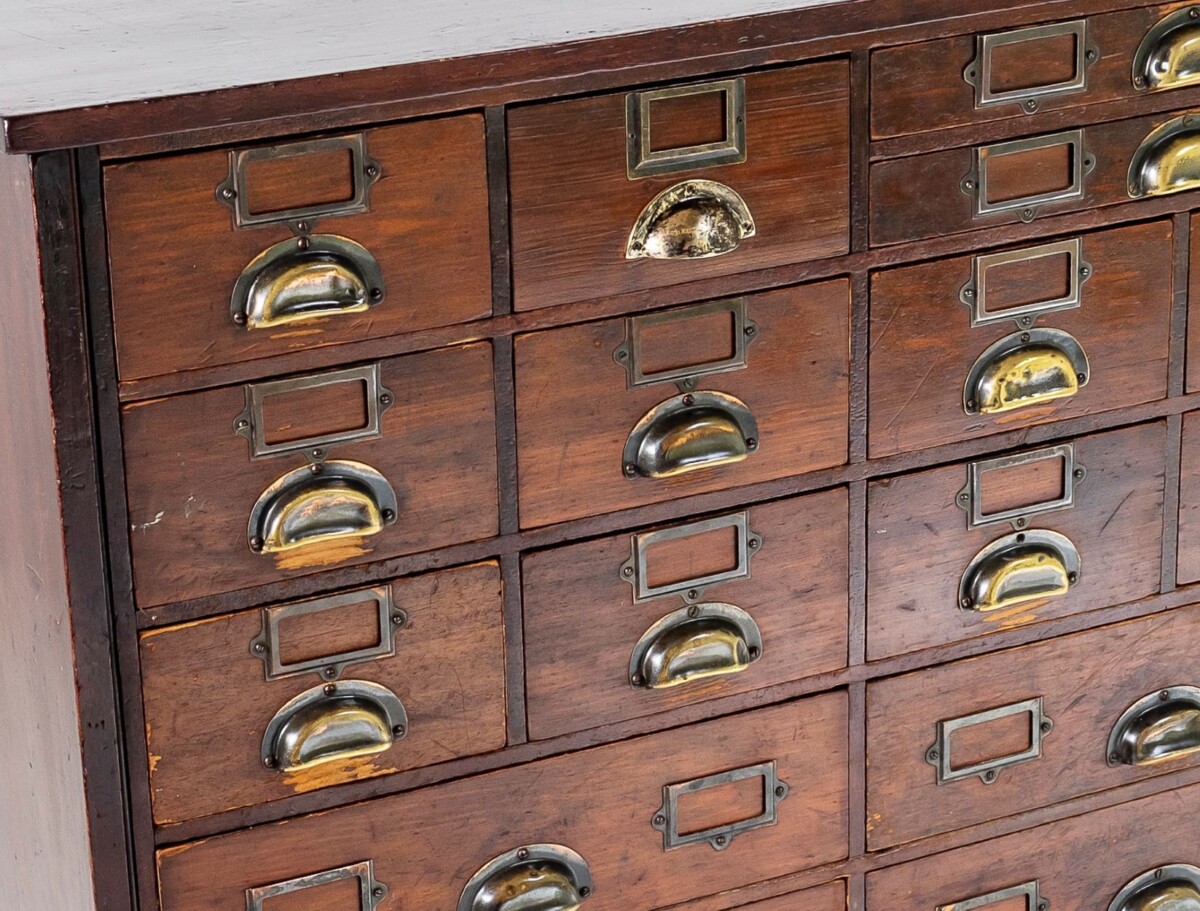 Original Bank Of Drawers Shop Haberdashery 18 Drawer Storage Cupboard with Shelves - Image 11