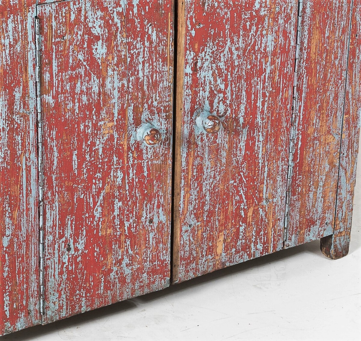 Naive Rustic Solid Pine Cupboard with Distressed Red Blue Paint | Washstand | Kitchen Unit - Image 9