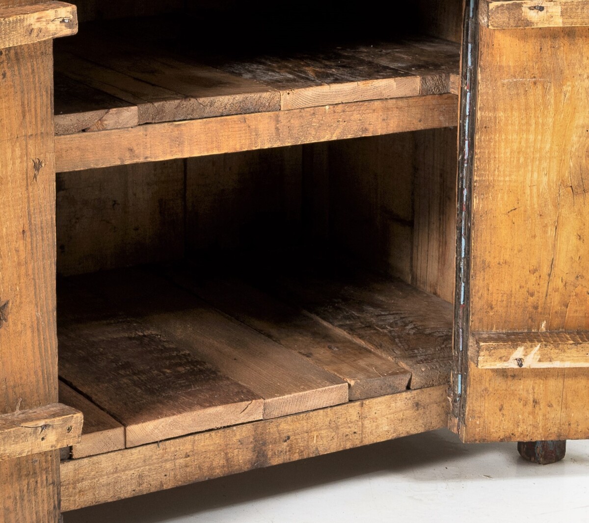 Naive Rustic Solid Pine Cupboard with Distressed Red Blue Paint | Washstand | Kitchen Unit - Image 6