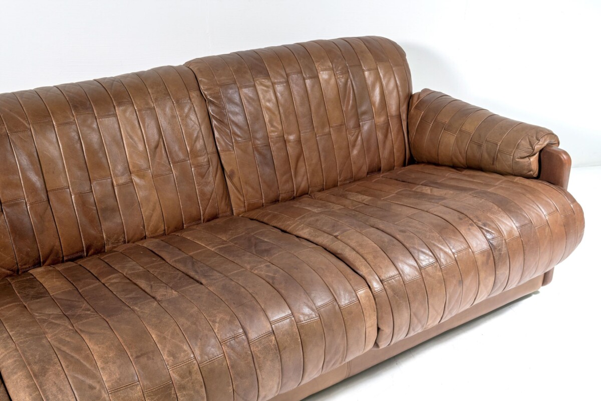 Superb Quality 1970s Mid Century Scandinavian Patchwork Brown Leather Sofa | Long 3 Seater - Image 2