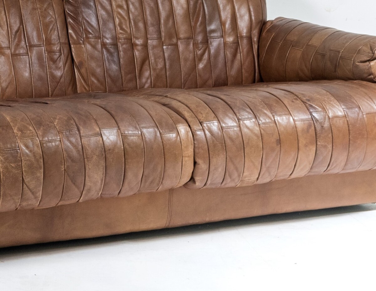 Superb Quality 1970s Mid Century Scandinavian Patchwork Brown Leather Sofa | Long 3 Seater - Image 8