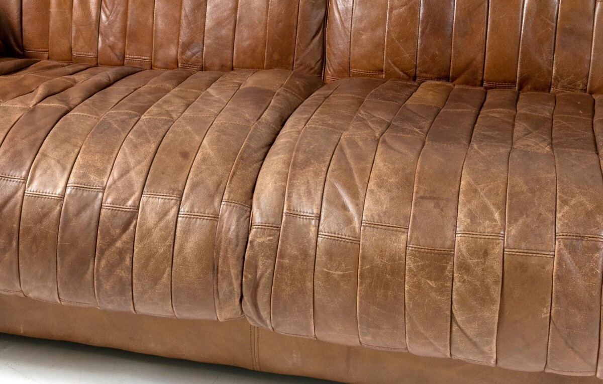 Superb Quality 1970s Mid Century Scandinavian Patchwork Brown Leather Sofa | Long 3 Seater - Image 5