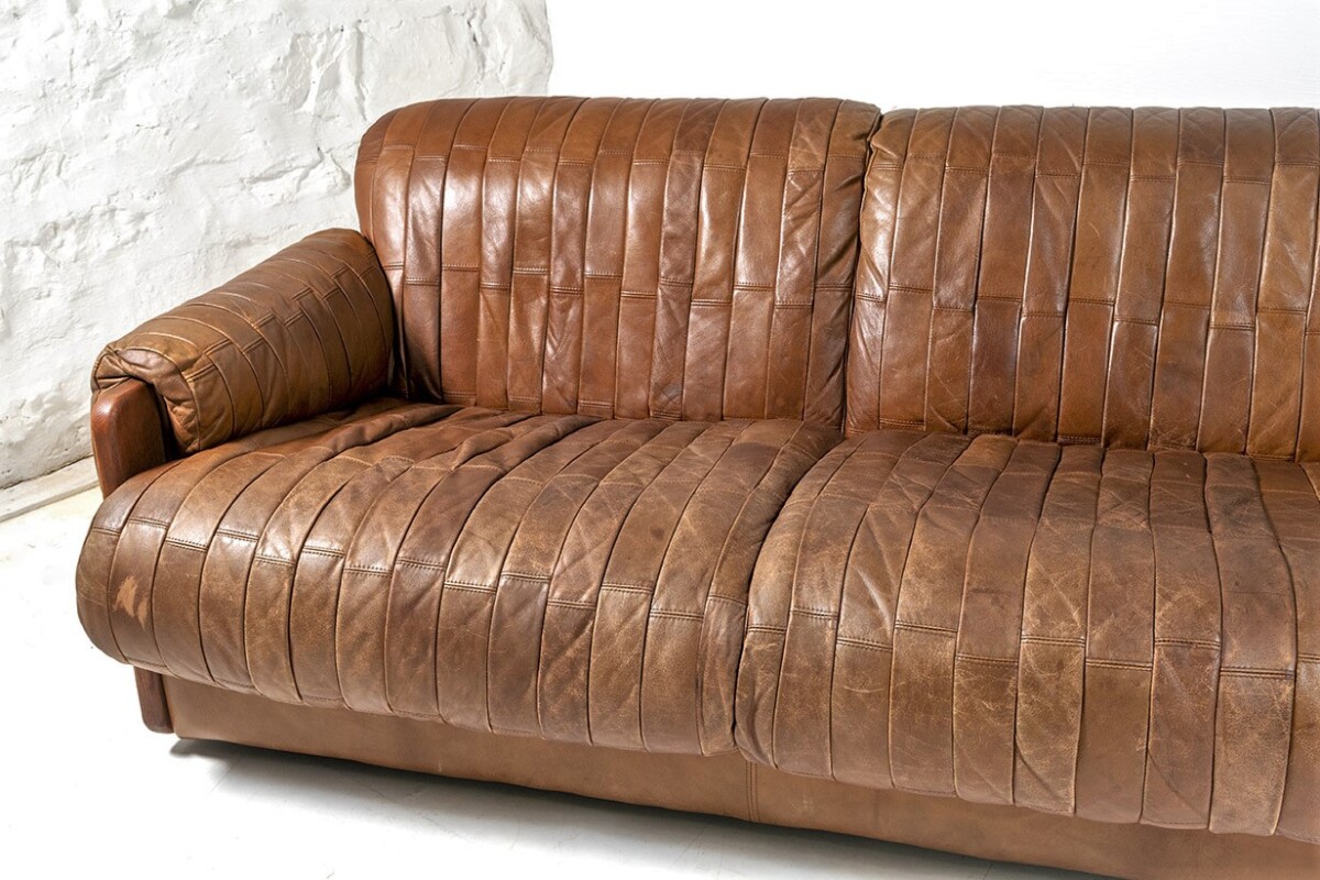 Superb Quality 1970s Mid Century Scandinavian Patchwork Brown Leather Sofa | Long 3 Seater - Image 17