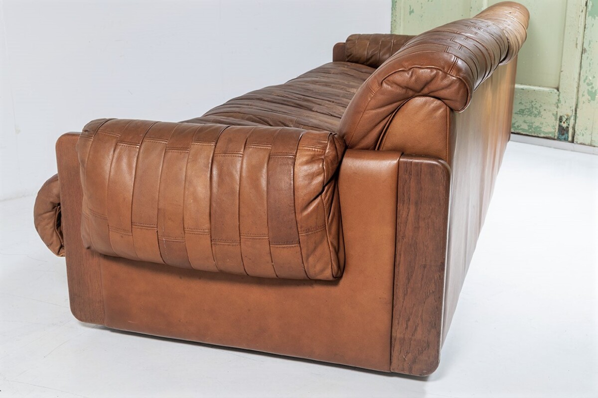 Superb Quality 1970s Mid Century Scandinavian Patchwork Brown Leather Sofa | Long 3 Seater - Image 12