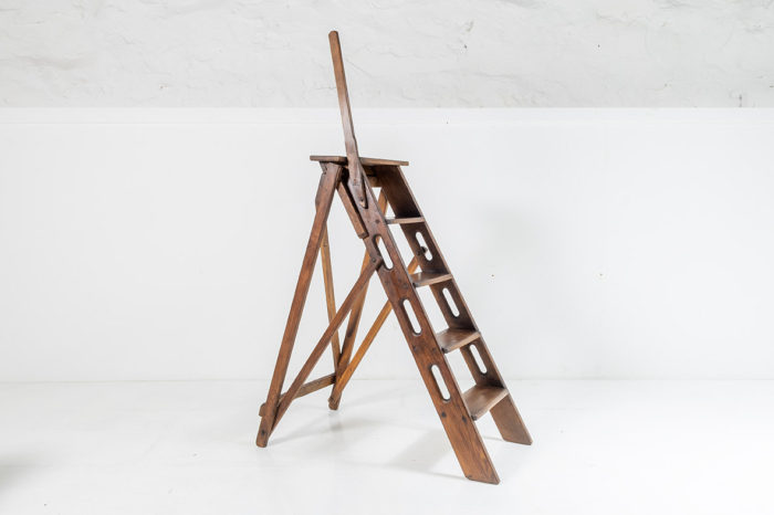 A Beautiful Early 20th Century French Oak Library Steps Wooden Folding Step Ladder Greencore