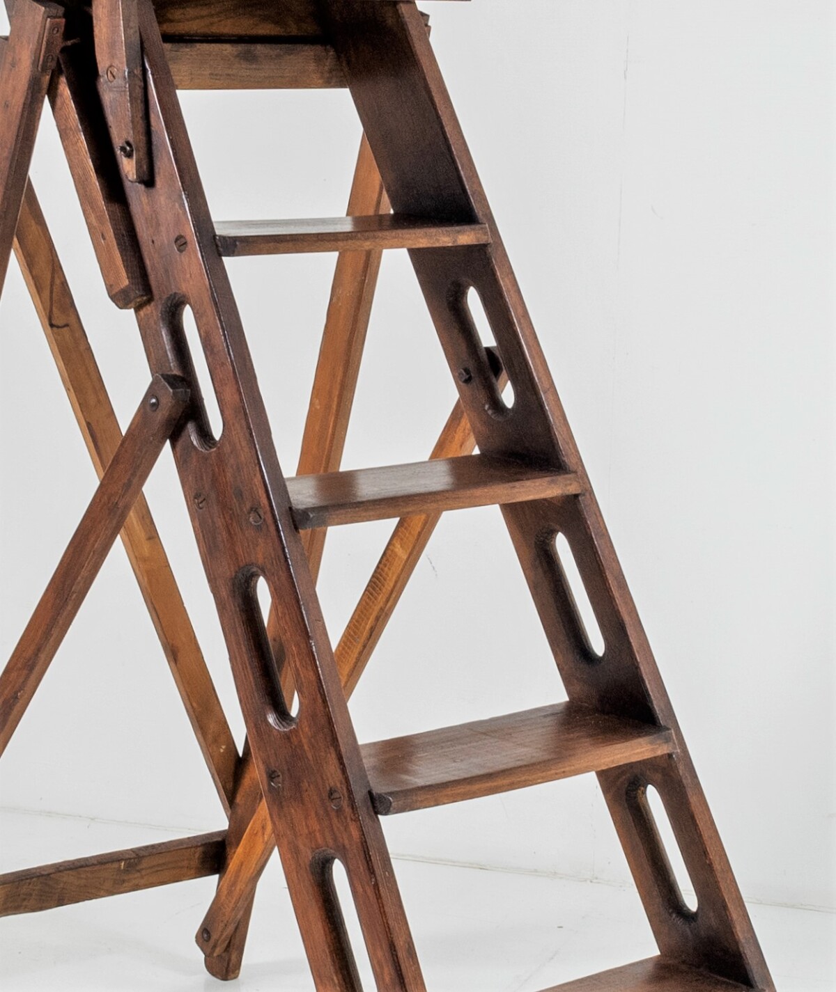 A Beautiful Early 20th Century French Oak Library Steps | Wooden Folding Step Ladder - Image 11