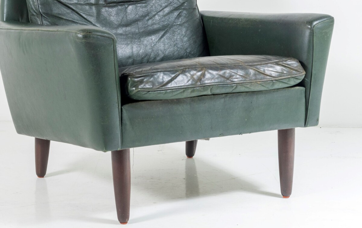 1960s Mid Century Danish Dark Green Leather Armchair | Lovely Worn Patina Chair - Image 4