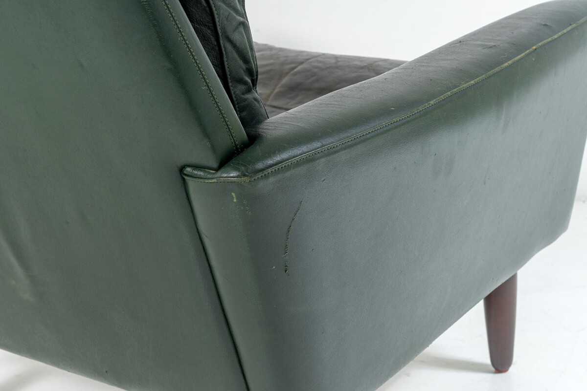 1960s Mid Century Danish Dark Green Leather Armchair | Lovely Worn Patina Chair - Image 8