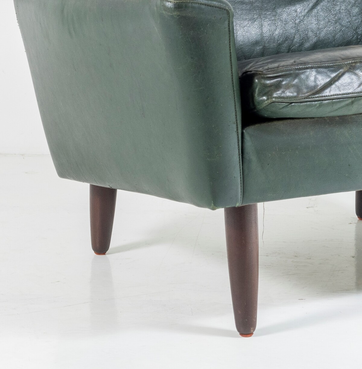 1960s Mid Century Danish Dark Green Leather Armchair | Lovely Worn Patina Chair - Image 11