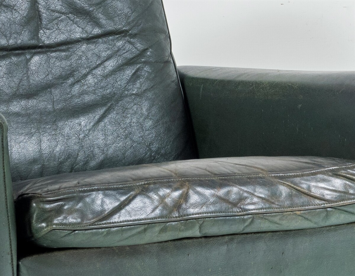 1960s Mid Century Danish Dark Green Leather Armchair | Lovely Worn Patina Chair - Image 10