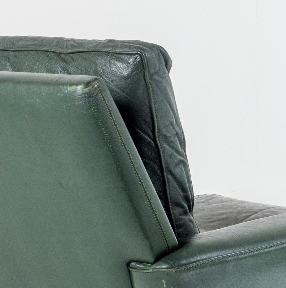 1960s Mid Century Danish Dark Green Leather Armchair | Lovely Worn Patina Chair - Image 2