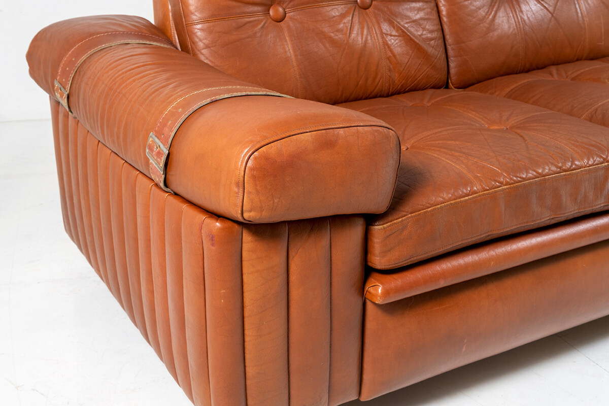 1970s Danish Tan Cognac Leather three Seater Sofa | Mid Century Svend Skipper | 3 person - Image 13