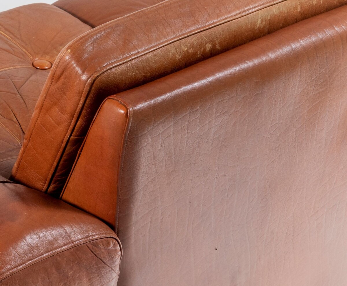 1970s Danish Tan Cognac Leather three Seater Sofa | Mid Century Svend Skipper | 3 person - Image 16