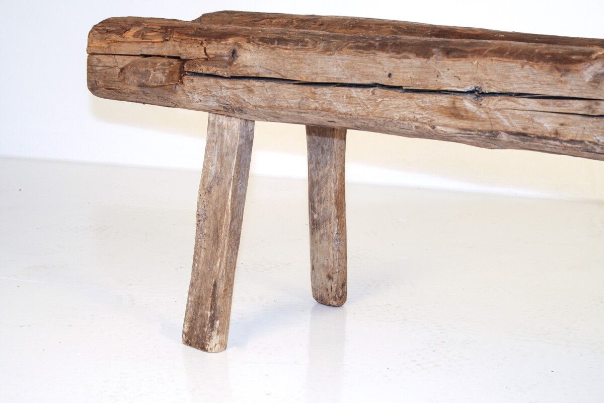 Primitive 19th Century Elm Wabi-Sabi Wheel Makers | Pig Bench Seat 5ft - Image 13