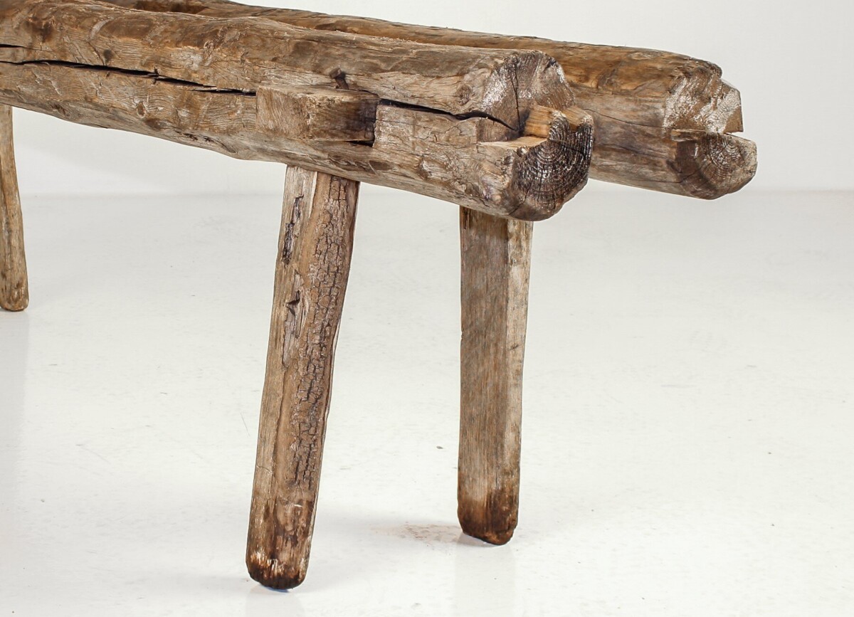 Primitive 19th Century Elm Wabi-Sabi Wheel Makers | Pig Bench Seat 5ft - Image 2