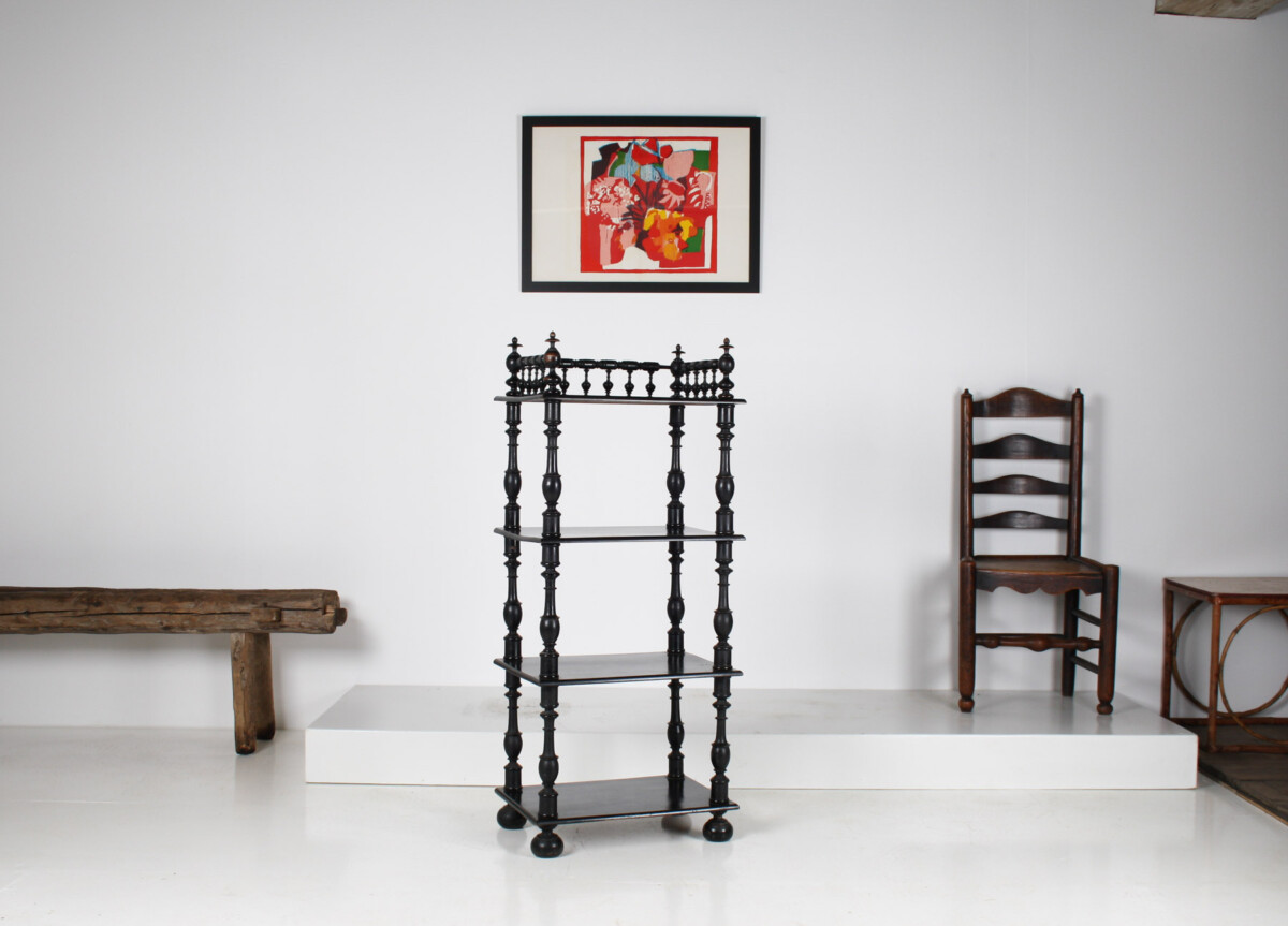 19th Century Ebonised Whatnot Shelf Unit with Gallery Top - Image 16