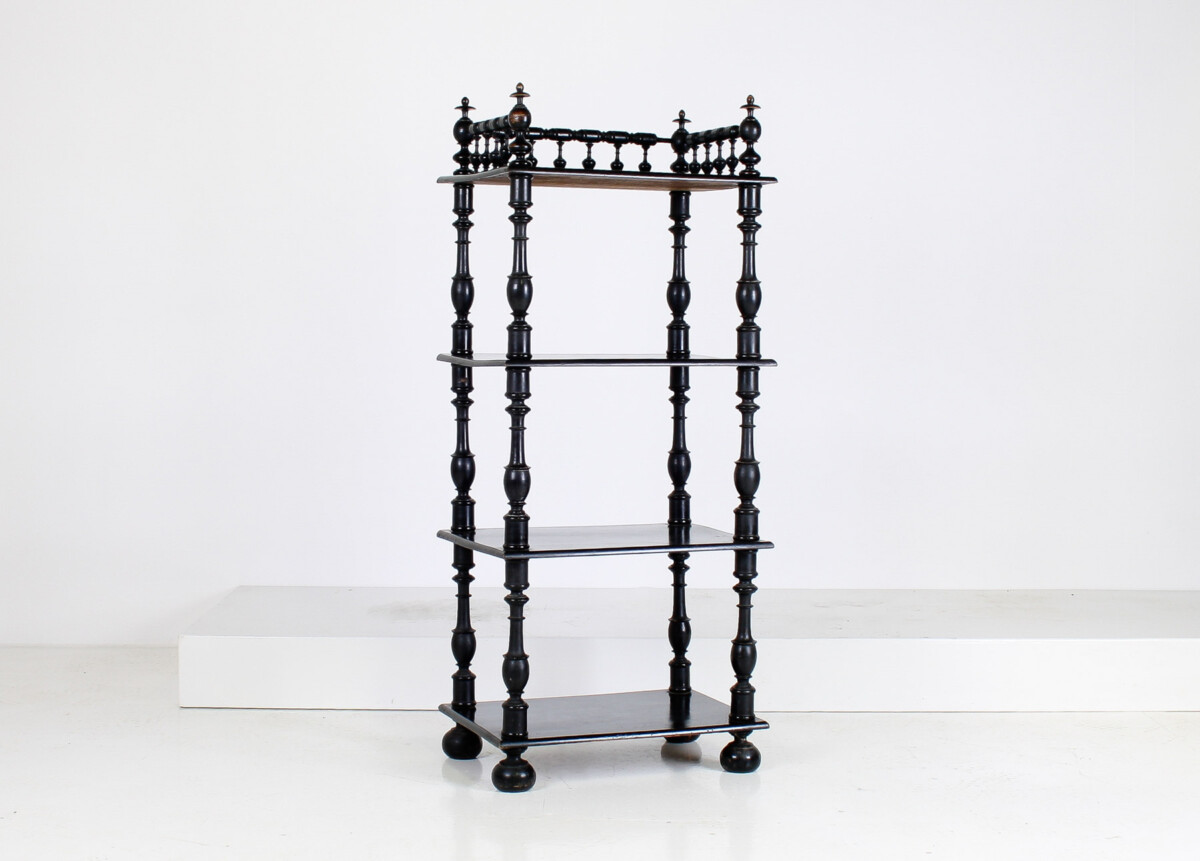 19th Century Ebonised Whatnot Shelf Unit with Gallery Top