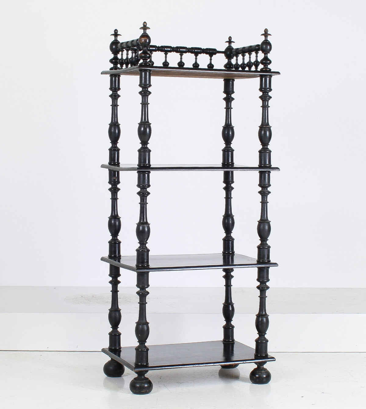 19th Century Ebonised Whatnot Shelf Unit with Gallery Top - Image 3