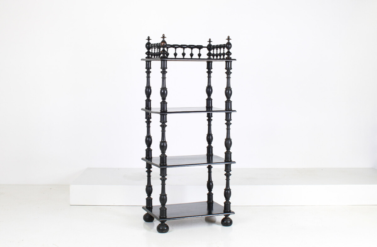 19th Century Ebonised Whatnot Shelf Unit with Gallery Top - Image 15