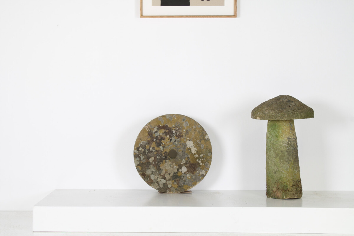 Antique Yorkstone Mill Wheel or Grinding Stone with Weathered Patina and Lichen - Image 4