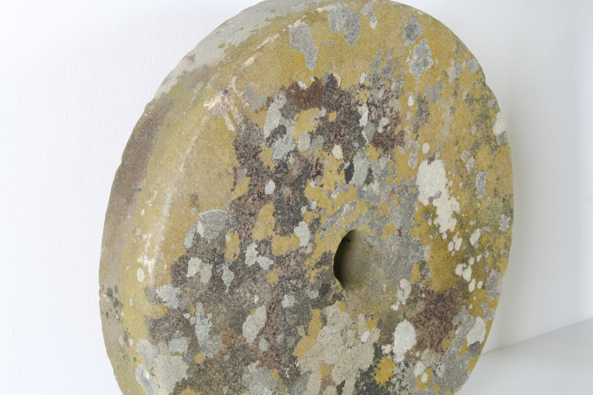 Antique Yorkstone Mill Wheel or Grinding Stone with Weathered Patina and Lichen - Image 9