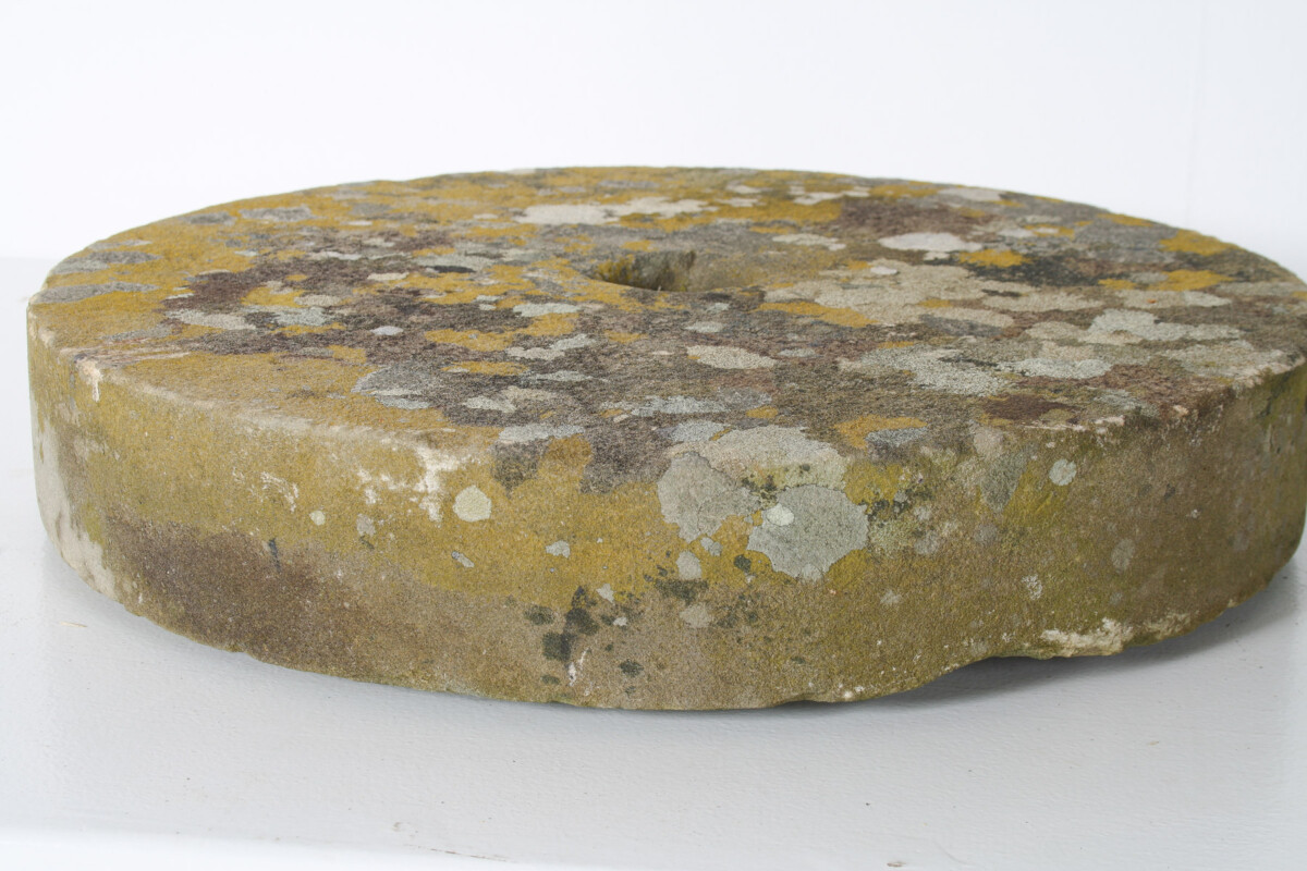 Antique Yorkstone Mill Wheel or Grinding Stone with Weathered Patina and Lichen - Image 6