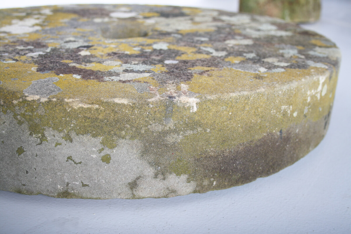 Antique Yorkstone Mill Wheel or Grinding Stone with Weathered Patina and Lichen - Image 5