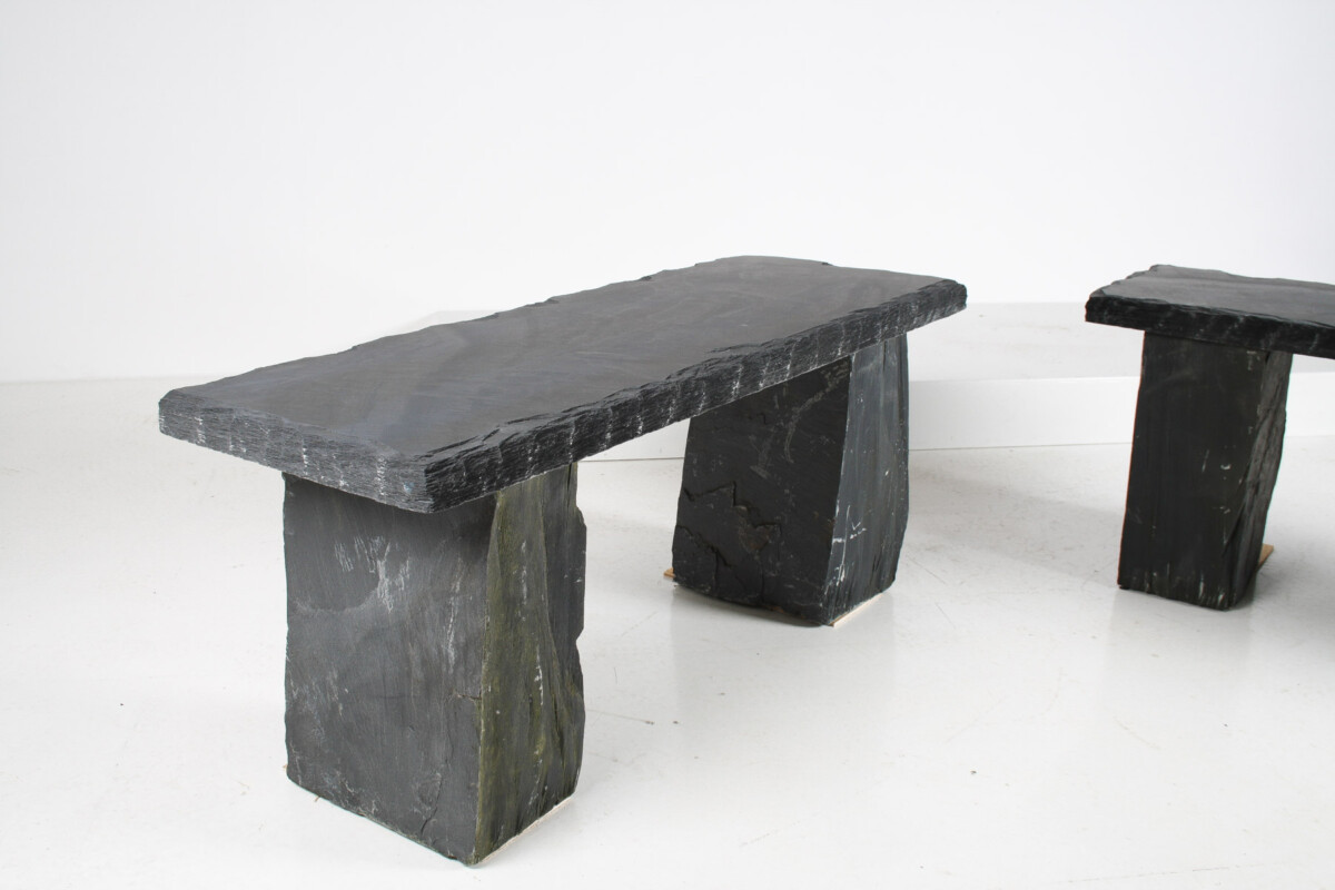 Pair of Natural Stone Garden Bench Seats - Riven Welsh Slate - Image 3