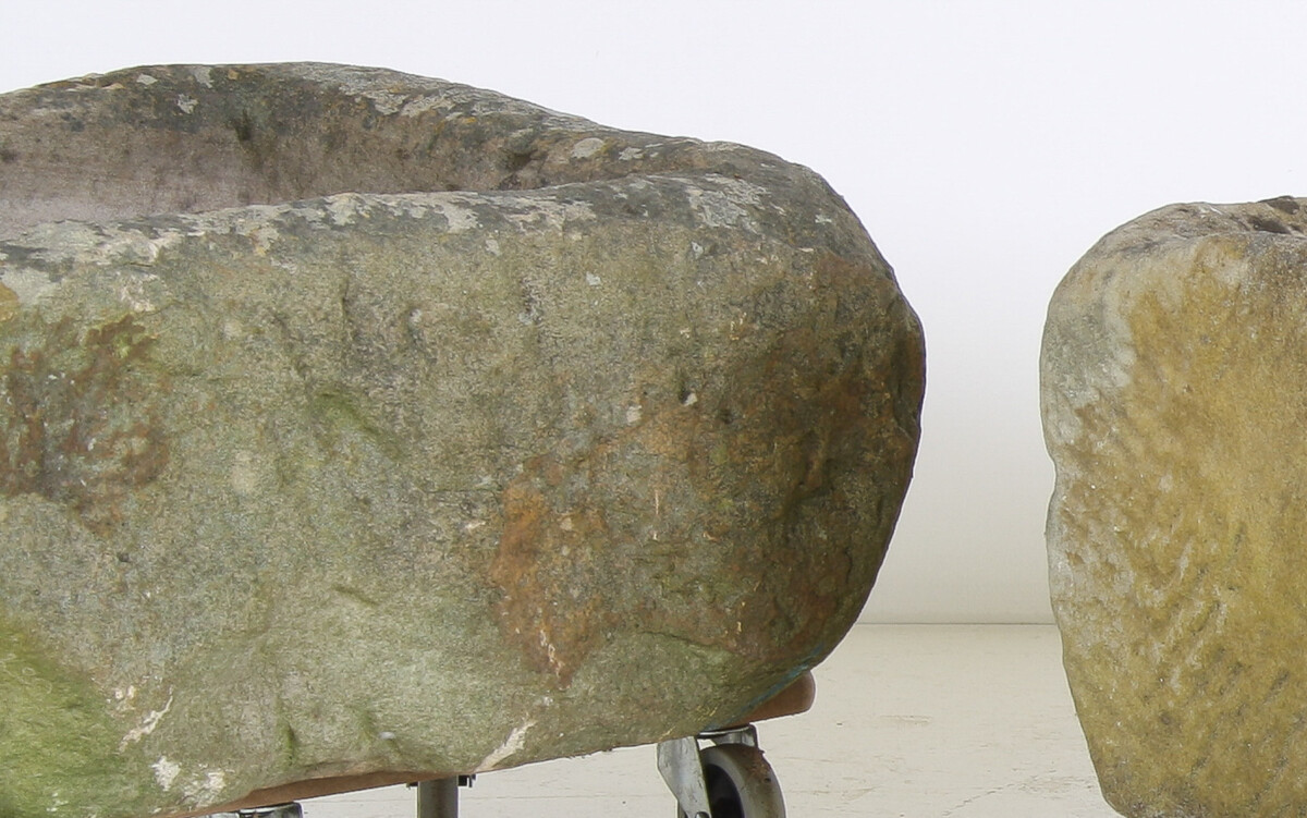 A Primitive Pair of Stone Trough Garden Planters with Weathered Patina - Image 15