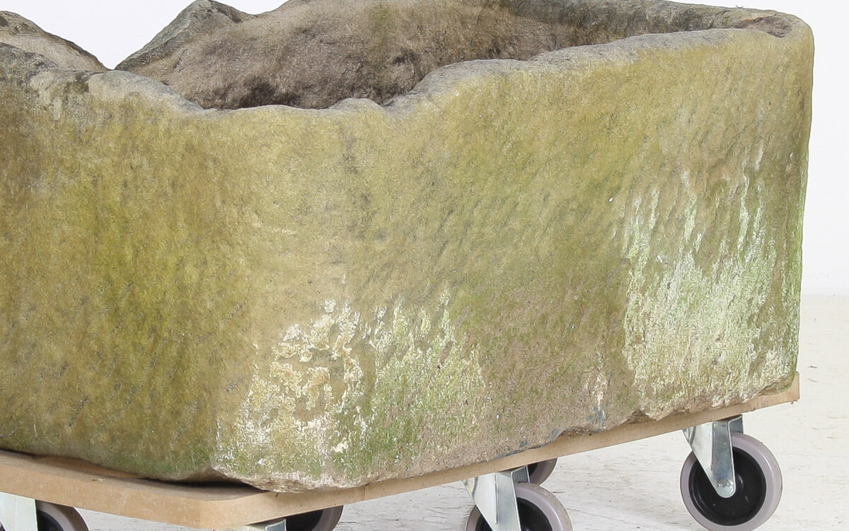 A Primitive Pair of Stone Trough Garden Planters with Weathered Patina - Image 12