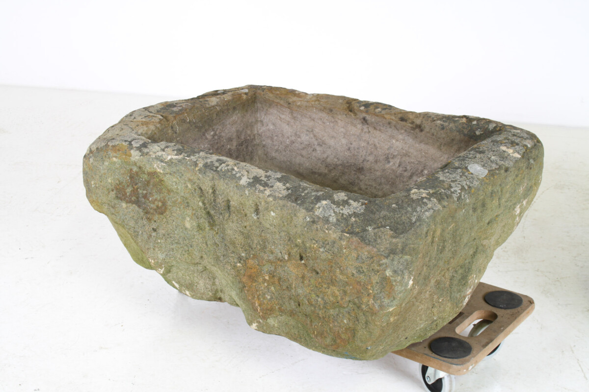 A Primitive Pair of Stone Trough Garden Planters with Weathered Patina - Image 5