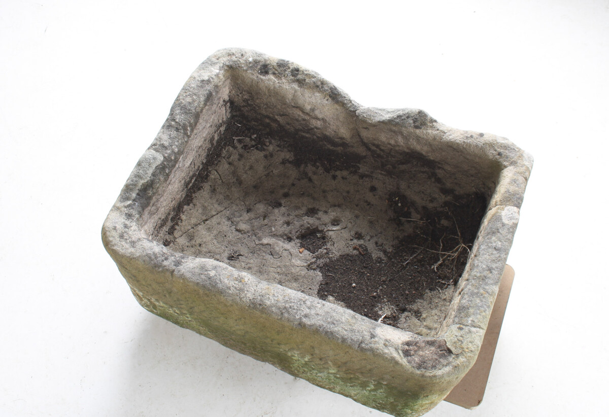 A Primitive Pair of Stone Trough Garden Planters with Weathered Patina - Image 18