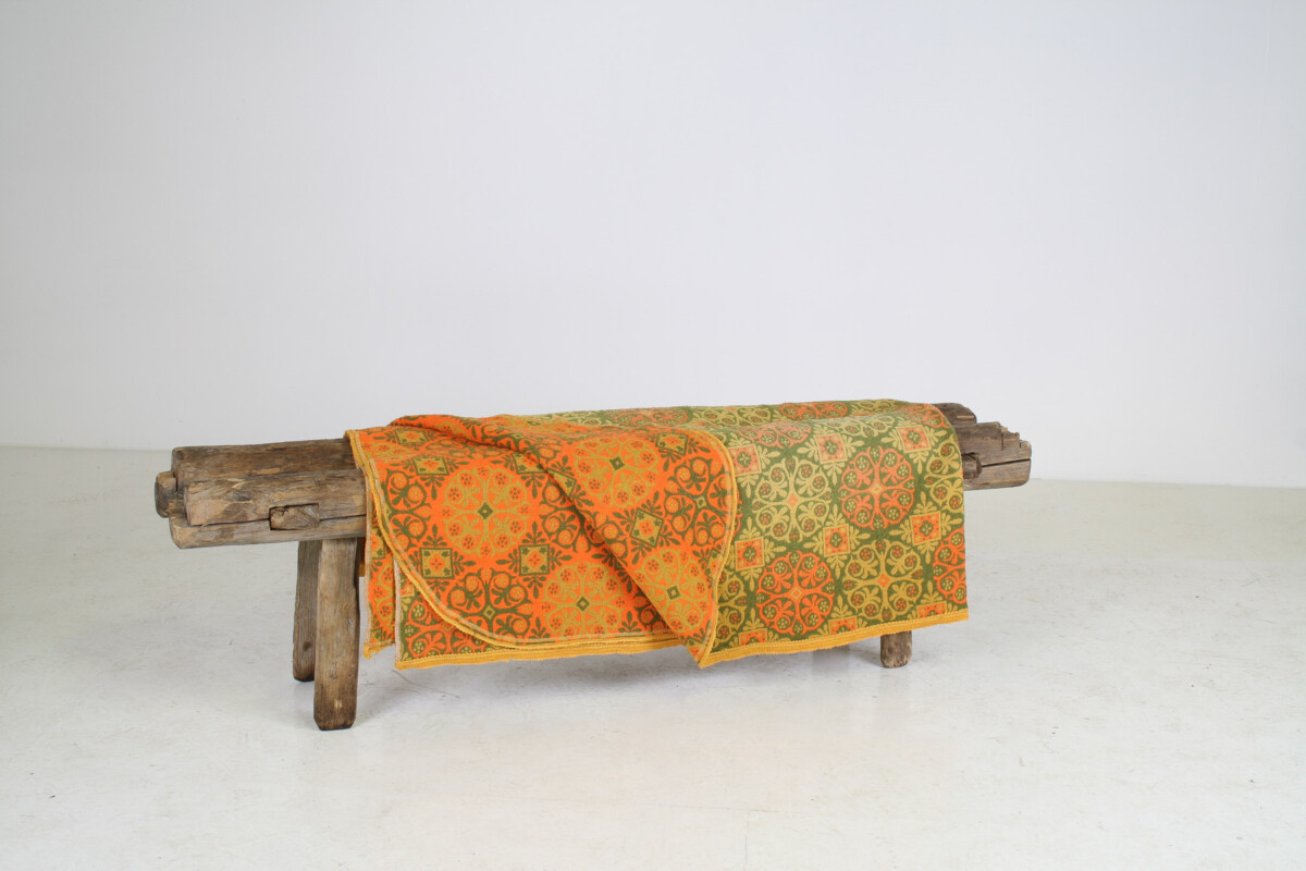 A Vibrant Vintage 1960s Mid-Century Boho Wool Blanket Throw in Pumpkin Orange - Image 11