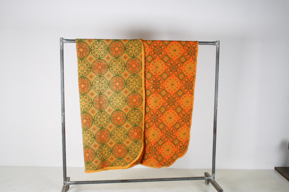 A Vibrant Vintage 1960s Mid-Century Boho Wool Blanket Throw in Pumpkin Orange - Image 7