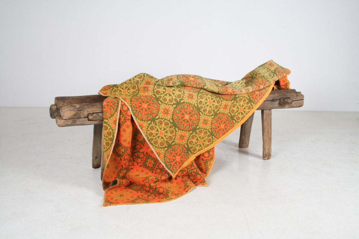 A Vibrant Vintage 1960s Mid-Century Boho Wool Blanket Throw in Pumpkin Orange