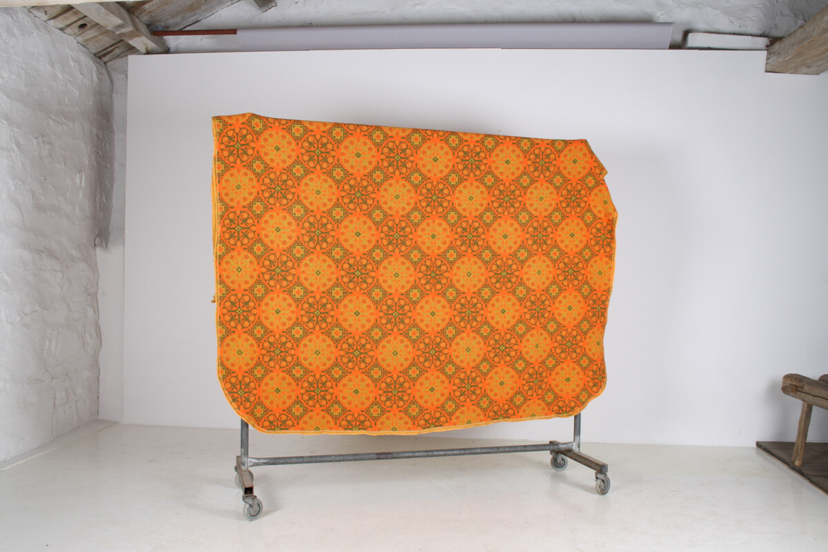 A Vibrant Vintage 1960s Mid-Century Boho Wool Blanket Throw in Pumpkin Orange - Image 2