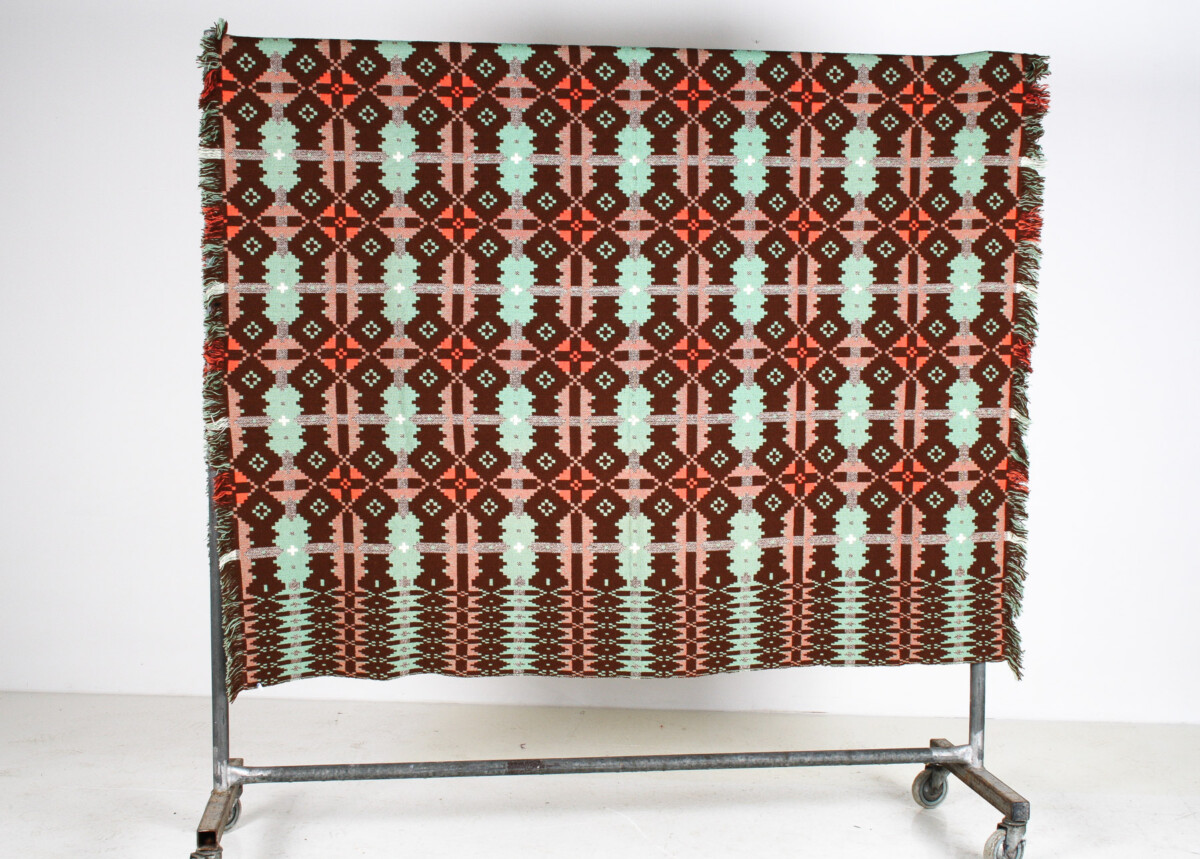 Mid Century Welsh Wool Tapestry Blanket in Autumnal Brown and Green - Image 11