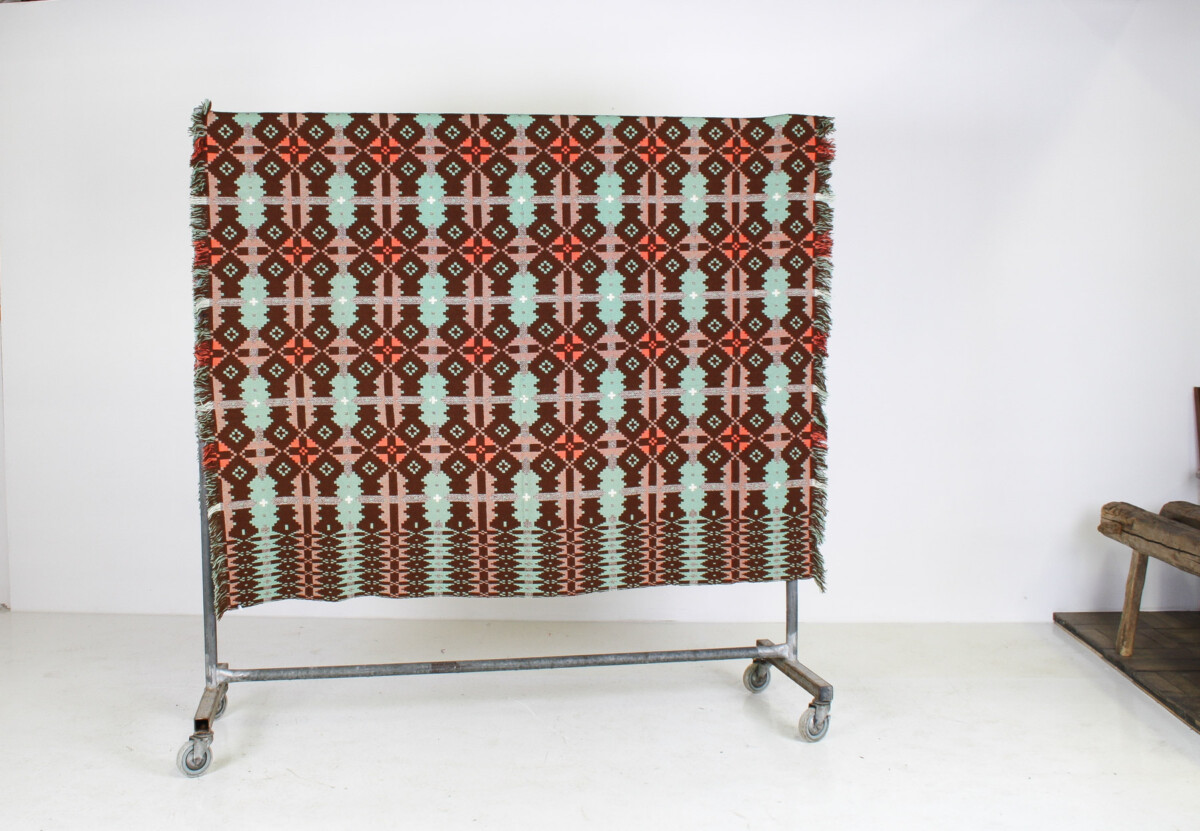 Mid Century Welsh Wool Tapestry Blanket in Autumnal Brown and Green - Image 9