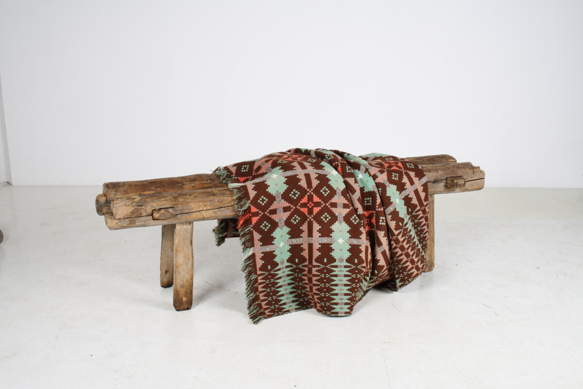 Mid Century Welsh Wool Tapestry Blanket in Autumnal Brown and Green - Image 6