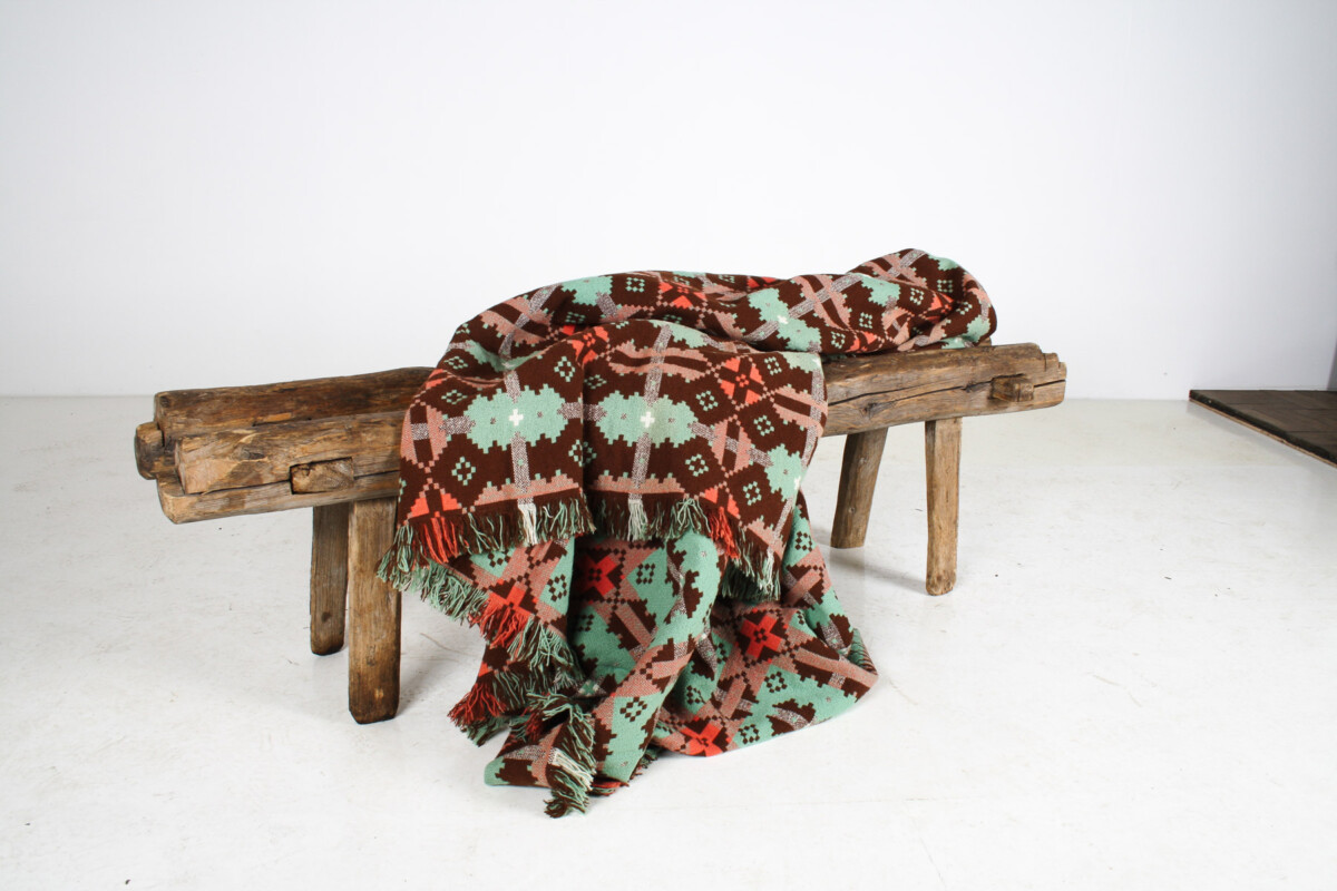 Mid Century Welsh Wool Tapestry Blanket in Autumnal Brown and Green - Image 5