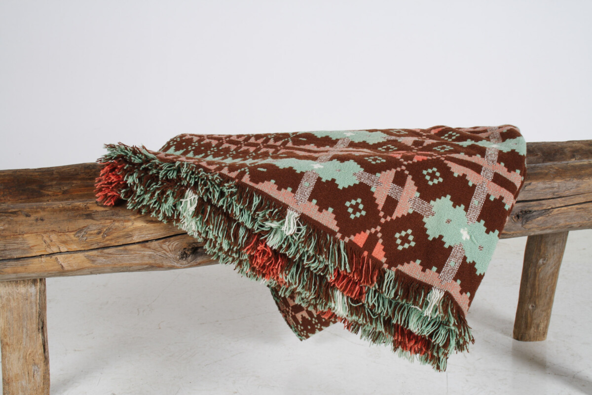 Mid Century Welsh Wool Tapestry Blanket in Autumnal Brown and Green - Image 4